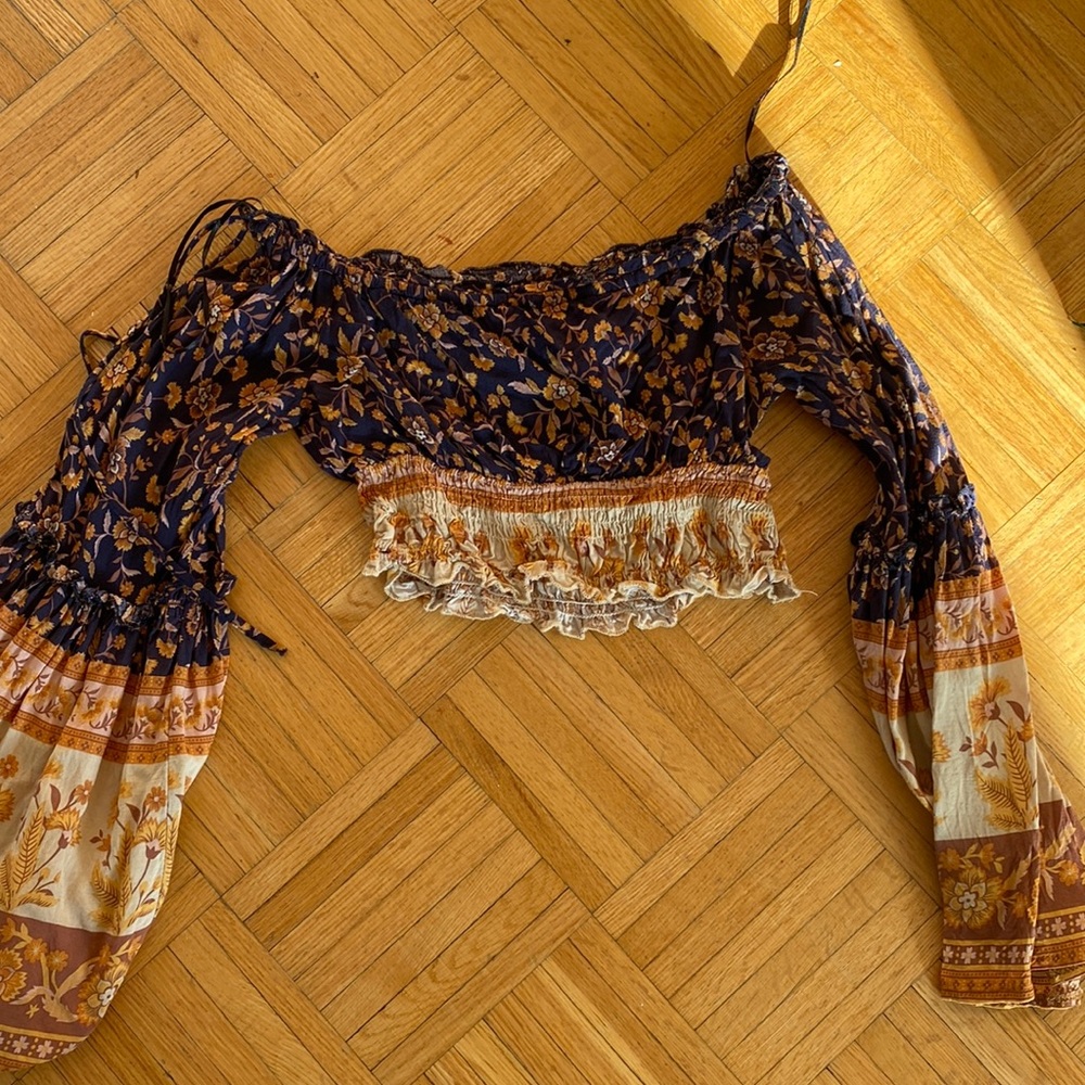Fortunate One cropped bell sleeve paisley top